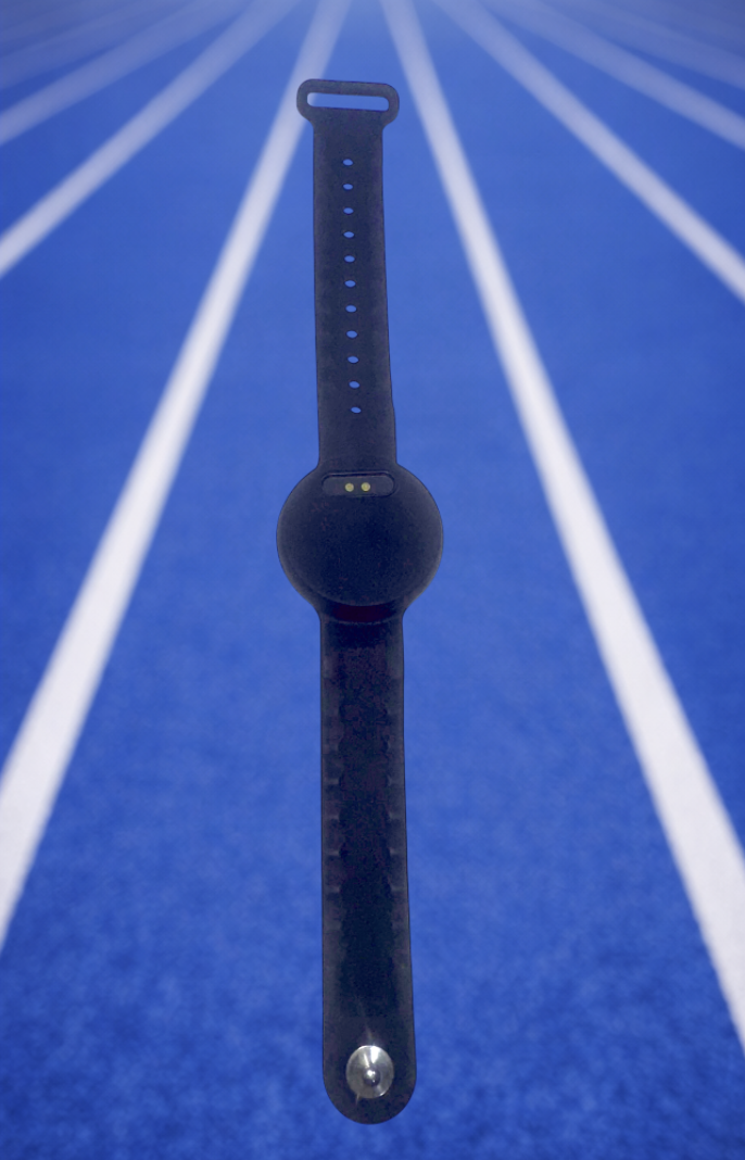 SplitFast motion sensor back view with wrist strap